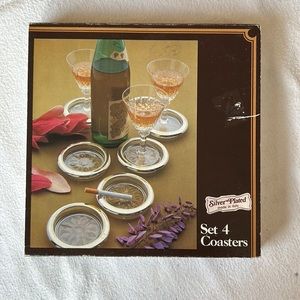 4 Set of Silver Plated Crystal Coasters/Ashtray